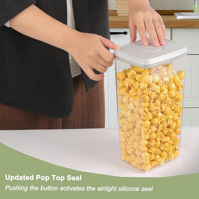Kahyeets Pop Food Storage Containers with Lids Airtight Spaghetti Container with Labels Pasta Organizer for Kitchen Pantry Cereal Snack Flour Sugar Coffee (4pcs 500ml/0.5qt)