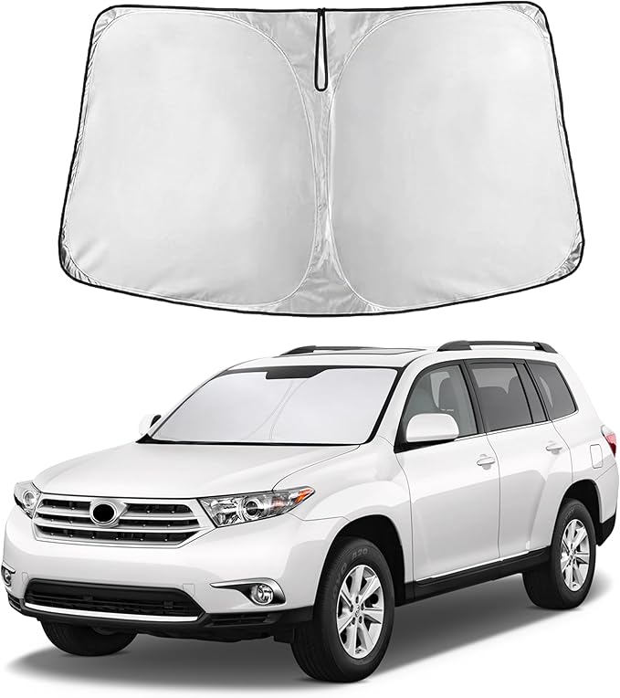 EcoNour Windshield Sun Shade Compatible for Toyota Highlander 2008–2013 | Custom Fit SUV Front Window Sunshade | Foldable UV & Heat Reflective Sun Visor