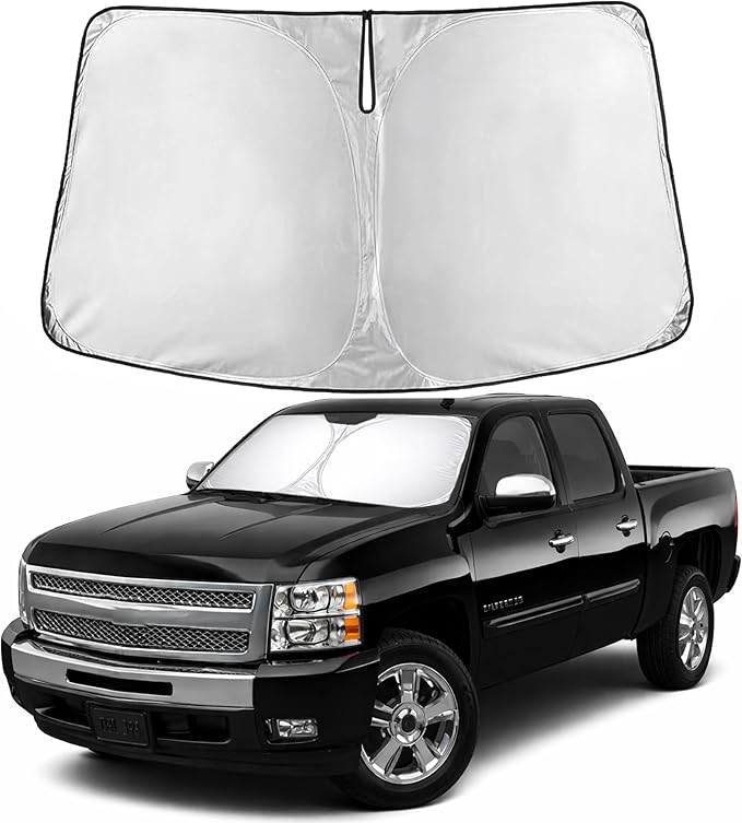 EcoNour Windshield Sunshade for Chevrolet Silverado 1500 2007–2013 | Custom Fit Front Window Sun Shade | Blocks Harmful UV Rays & Reduces Heat | Foldable Sun Visor with Storage Pouch
