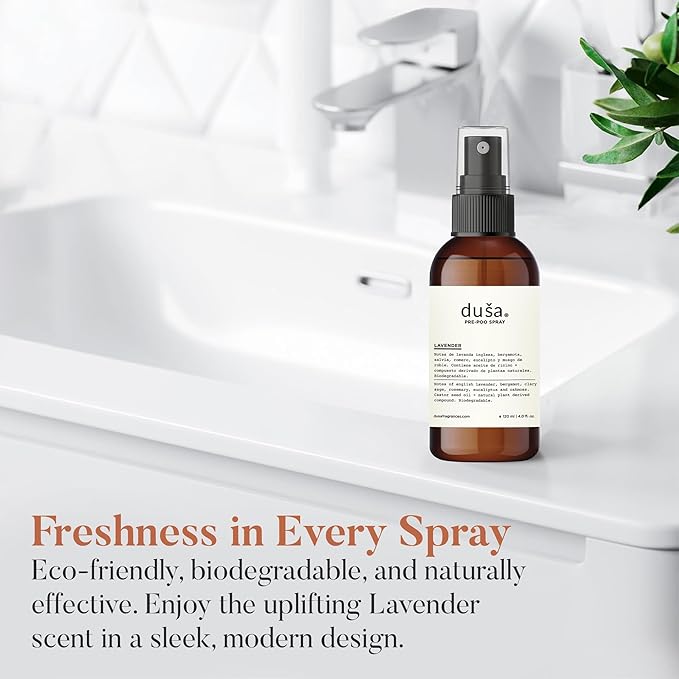 DUSA Bathroom Spray Poo Odor Eliminator 4 oz - Lavander - Ultimate Toilet Spray and Freshener - Odor Neutralizer with Fresh Scent for Bathrooms and Home Use