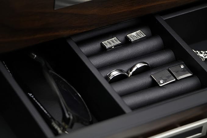 Decorebay Executive Wooden Watch Box Valet Box Sunglasses and Jewelry Box Storage Organizer (Sweetheart) (Brown)