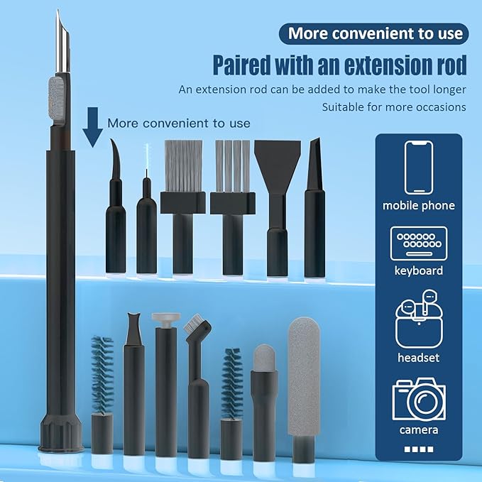 Keyboard Cleaning Kit Laptop Cleaner, 32-in-1 Computer Screen Cleaning Brush Tool, Multi-Function PC Electronic Cleaner Kit for iPad iPhone Pro, Earbuds, Camera Monitor(Black)