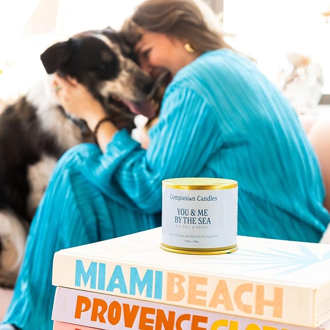 Companion Candles Pet Safe Wood Wick Candle - “You & Me by The Sea” Sea Salt & Neroli, Coconut Soy Wax Scented, Over 50 Hr Burn Time, Non-Toxic, Women-Owned, Made in USA (11.8 oz.)