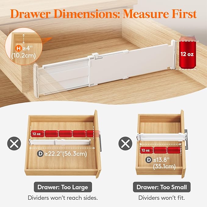 Lifewit 4" High 5 Pack Drawer Dividers, 35 –55cm/13.8-22.5" Drawer Divider for Clothes, Adjustable Dresser Drawer Organizers, Plastic Drawers Separators for Clothes, Bedroom, Bathroom, Kitchen, Office