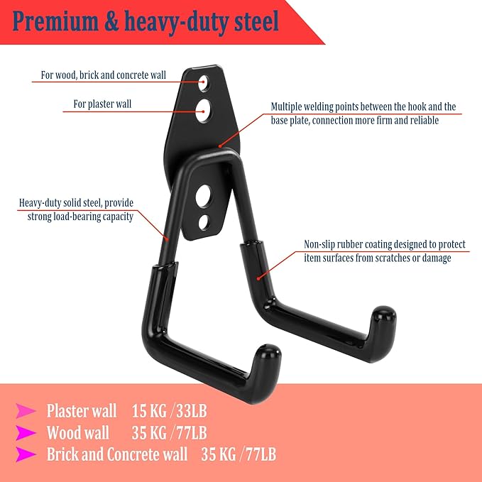 KAROSOM 8 Pack Garage Hooks, Garage Tool Organizer Wall Mount, Heavy Duty for Utility Organizer, Steel Utility Garage Hooks for Ladders, Garden Tools, Bike