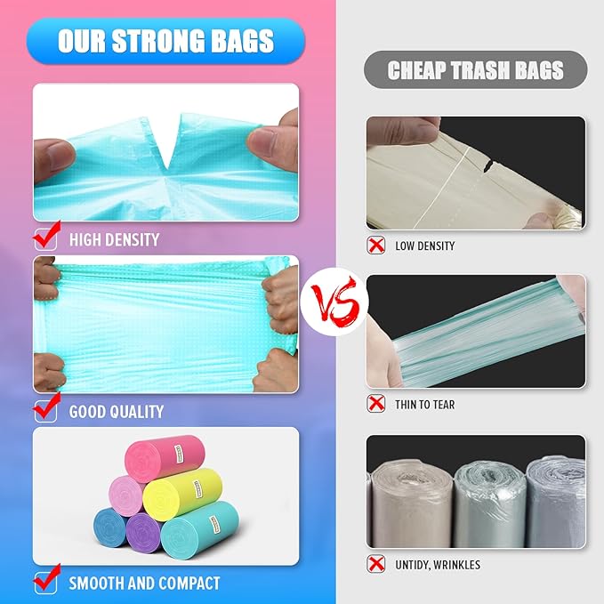 T.FORING 150 Count 4 Gallon Small Trash Bags - Colored Bathroom Garbage Bags Unscented Leak-proof, 15 Liter Plastic Wastebasket Can Liners for Office Bedroom Toilet and Car