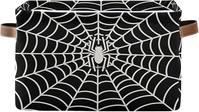 ALAZA Funny Spider Web Halloween Black Foldable Storage Box Storage Basket Organizer Bins with Handles for Shelf Closet Living Room Bedroom Home Office 2 Pack