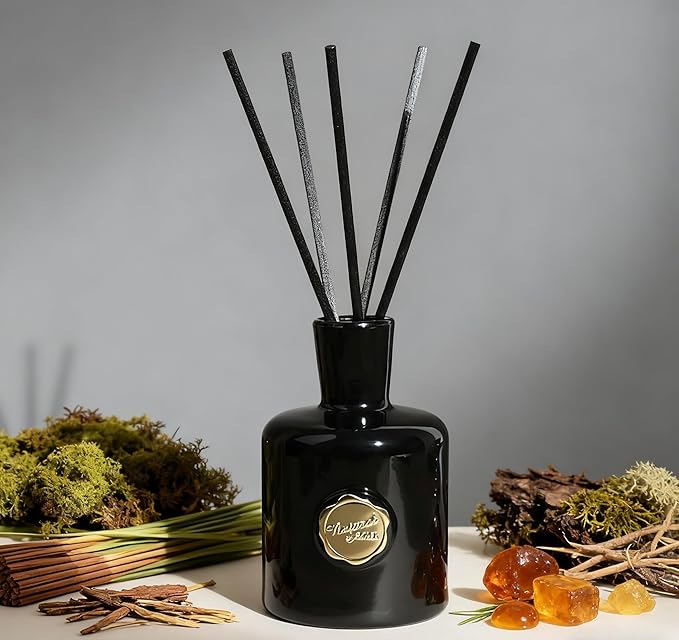 Reed Diffuser Set-Oud&Bergamot-Strong Scent, Long-Lasting Evaporation with Natural Reed Sticks & Essential Oils, Elegant Fragrance for Bathroom Bedroom Office Decor Air Fresh-Ideal Gifts