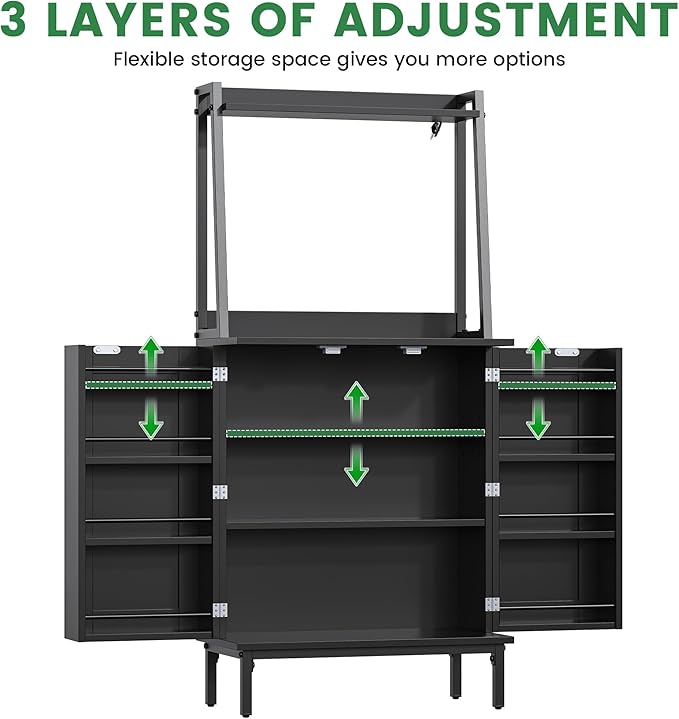 Semoic 51" Pantry Cabinet, Kitchen Storage Cabinet with Storage Shelves, Modern Kitchen Hutch with Microwave Stand, Adjustable Shelves, Food Pantry Cabinet for Dining Room (Black)