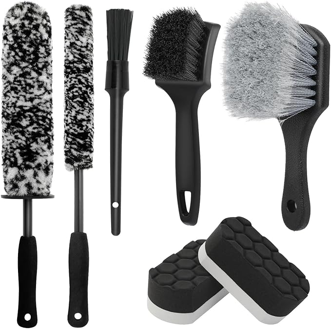 DEPOTA 7PCS Wheel Cleaner Brush Kit, Tire Brushes, Rim Cleaner Brush,Car Detailing Brushes, Tire Shine Applicator Pad, Car Wash Tools for Wheels and Tires No Spatter