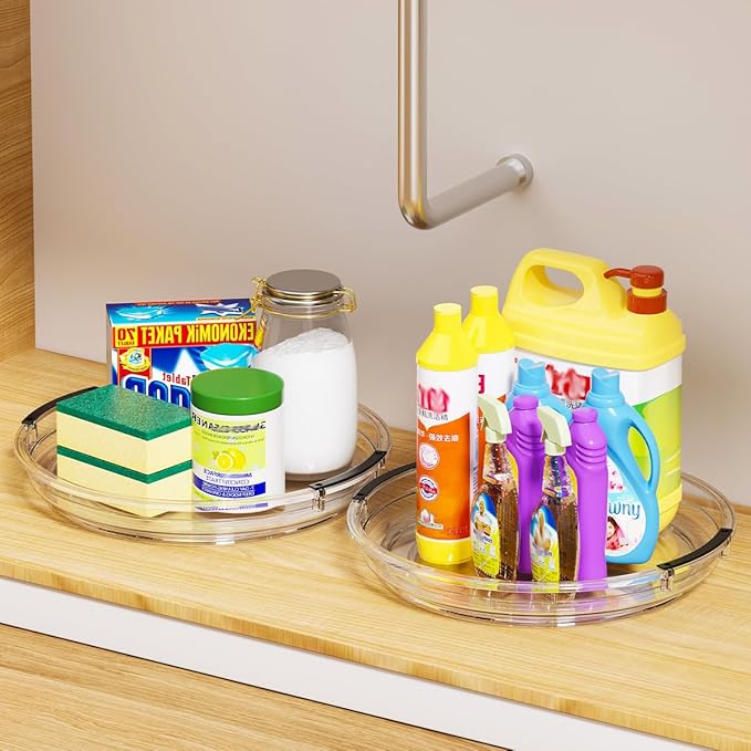 KEGFRE 3 Pack Lazy Susan Organizer, Rotating Turntable Spice Rack for Kitchen Storage, Pantry, Cabinet, Fridge & Countertop, Condiment & Seasoning Holder, 9.25", 10.6", 12", Clear
