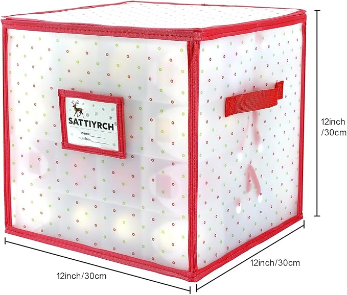 Sattiyrch Plastic Christmas Ornament Storage Box with Trays,Customizable Dividers, Dust-Proof Durable Ornament Organizer Holder,Christmas Storage Containers,Holds 64 x 3 Ornaments