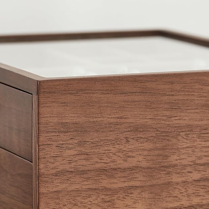CHOSIN Black Walnut Wooden Jewelry Box for Women, Wood Jewelry Organizer 4 Layer with Glass Lid and Pull-out Necklace Storage Layer, for Watch Necklace Ring Earring Storage Valentine's Day Gifts