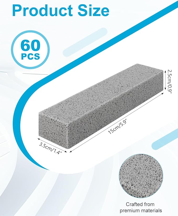 AOKLIT 60 Pcs Pumice Stone for Toilet Cleaning Bowl, Pumice Scouring Stick Pad Hard Water Stain Remover,Cleaning Stones for Toilet, Stove, Oven, Bathroom, Grill, Kitchen, Sinks