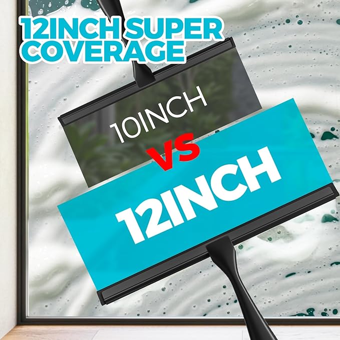 ALFLOD 12-Inch All-Purpose Shower Squeegee for Shower Doors, Tile Shower Walls, Bathroom, Window, Glass and Car Windshield, Mirrors and Kitchen-Stainless Steel, Black