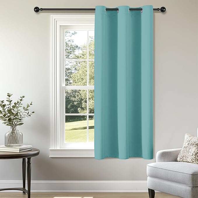 ChrisDowa Small Window Curtains 40 inches Long for Bedroom - Grommet Short Thermal Insulated Room Darkening Curtains for Kitchen (1 Panel, Aqua, 29 x 40 Inch)