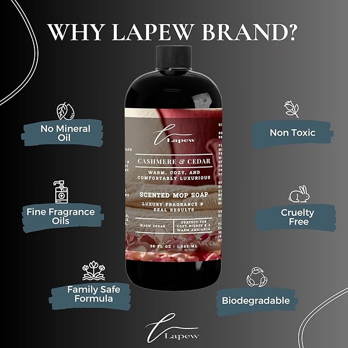 Lapew Cashmere Cedar Scented Mop Soap Concentrate 36 oz | Premium Fragranced Floor Cleaner | Streak-Free | Hard Floor Cleaning Solution | Eco Friendly | Made in USA