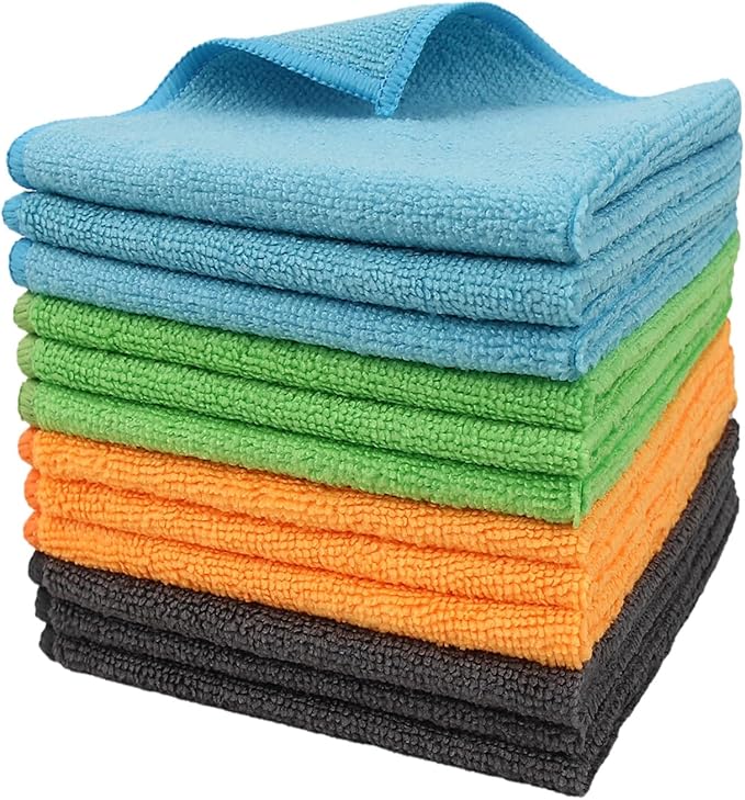 Tricol Clean 12 Pack Microfiber Cleaning Cloth 11.8x11.8inch - Streak-Free, Reusable Wipes for Glass, Kitchen, Car, Dusting - Absorbent & Lint-Free (Mixed 4 Colors, 12 x 12 in)