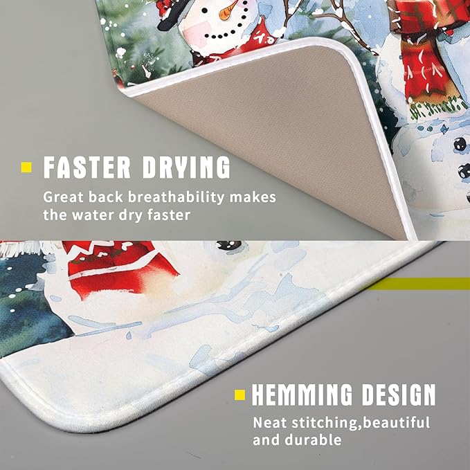 ABSOP Winter Dish Drying Mat 16 x 18 Inch Xmas Snowman Pattern Dish Drying Pad Absorbent Microfiber Mats for Christmas Dish Rack Pad for Kitchen Counter Coffee Bar Decor