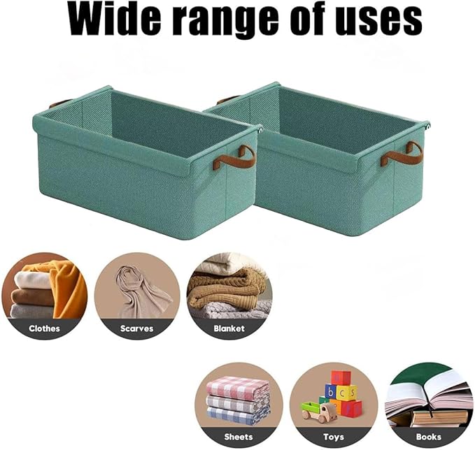 4PCS Foldable Storage Box with Lid - Extra Large Fabric Closet Organizer for Clothes, 18.5x11x7.9 Inch Canvas Bin, Collapsible Design for Bedroom, Shelf, Closet, Underbed (Green)