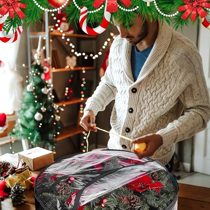 ProPik Christmas Wreath Storage Bag 36" - 2 Pack Clear Christmas Wreath Storage Container- Garland Holiday Artificial Wreath Storage Holder - Water Proof Transparent PVC (36 Inch, Black)