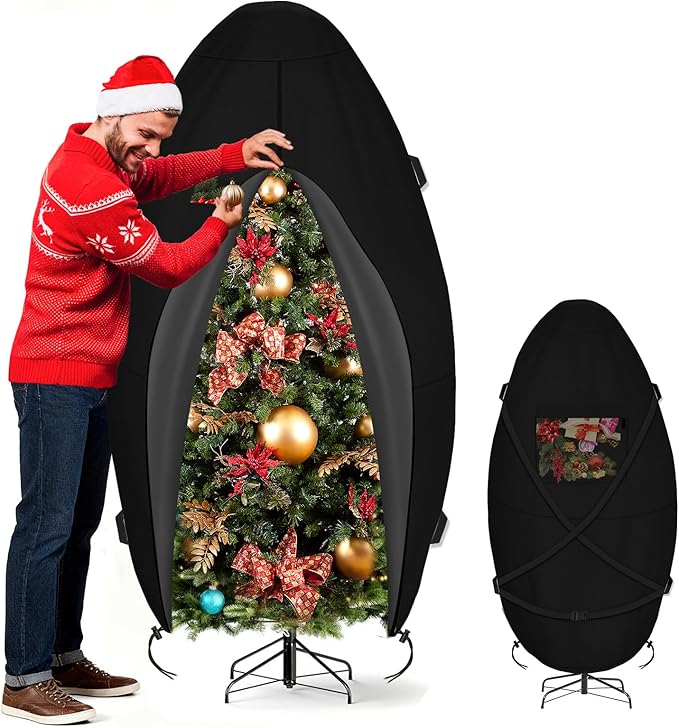 SIRUITON Upright Christmas Tree Storage Bag for 9 ft Tall,Heavy Duty 600D Oxford Fabric Vertical Xmas Storage Bags,Waterproof & Tear-Resistant Christmas Tree Cover with UV Protection