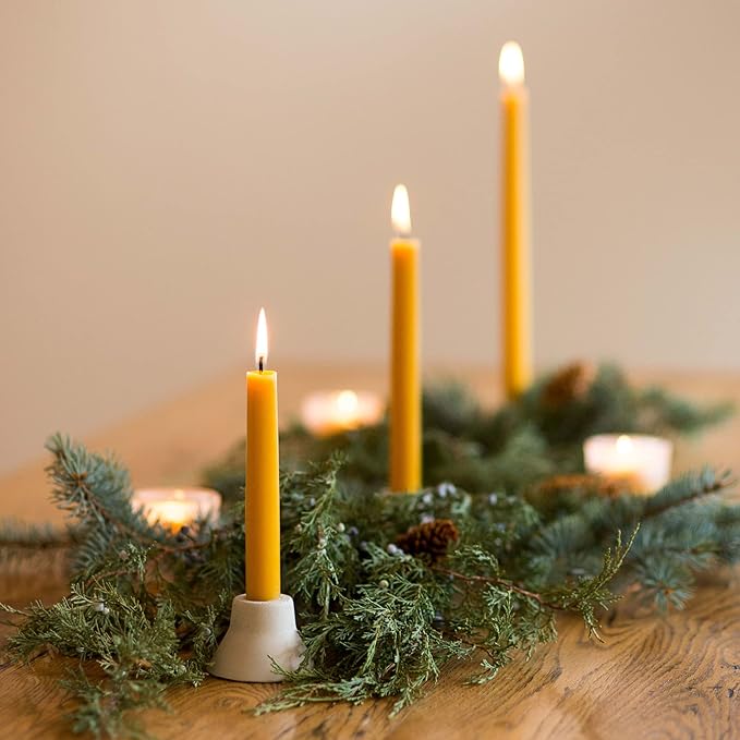 Bluecorn Beeswax Taper Candles, 100% Pure Natural Bees Wax, 12 Inch Pair, Sage Green Candlesticks, Unscented, Clean Burning & Dripless, Long Lasting, Thanksgiving & Christmas Decor, American Made 1 Ct