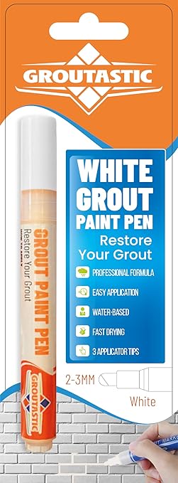 White Grout Paint Pen – Tile Grout Colorant & Sealer Marker, Quick-Dry, 3 Adjustable Tips (2-3 mm), Ideal for Bathroom, Shower, Kitchen Tiles – Restores Grout Lines