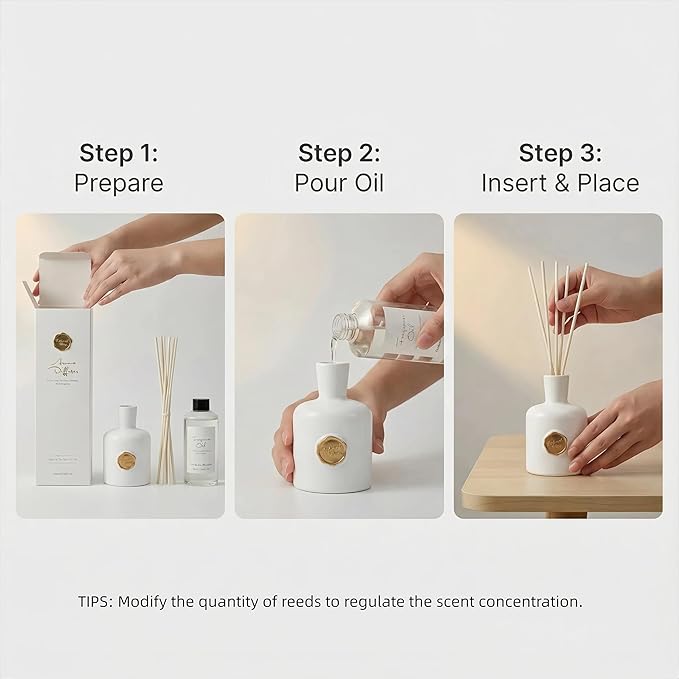 Reed Diffuser Set-Gardenia-Strong Scent, Long-Lasting Evaporation with Natural Reed Sticks & Essential Oils, Elegant Fragrance for Bathroom Bedroom Office Decor Air Fresh-Ideal Gifts