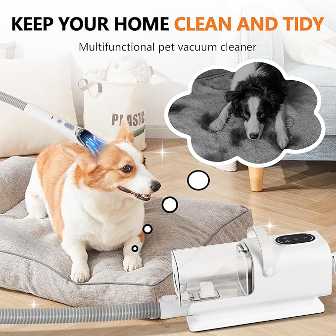 Dog Grooming Vacuum and Dryer,2.2L Pet Grooming Vacuum Kit for Dogs with 8 Tools, Low Noise Adjustable Speed and Temperature Control Blower