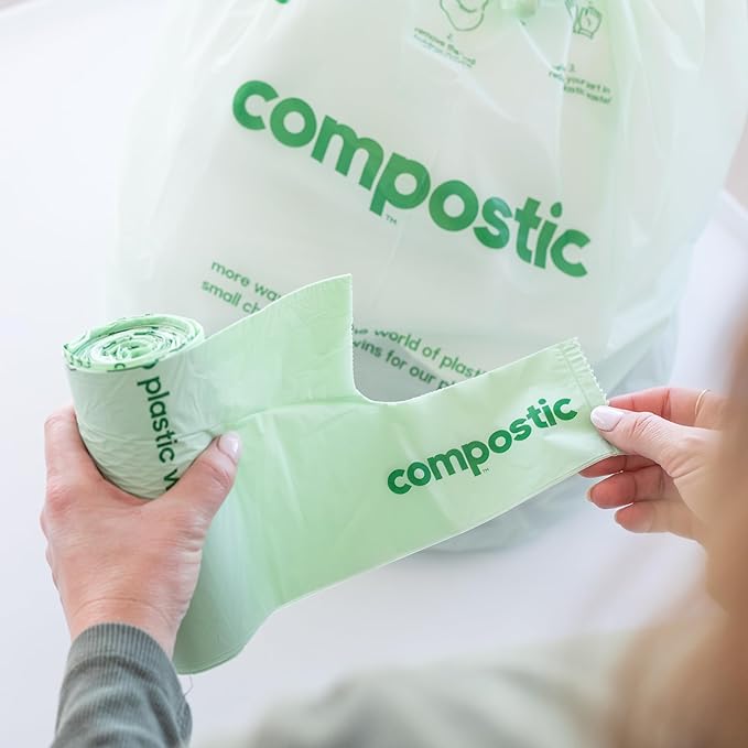 Compostic Home Compostable Trash Bags, 13 Gallon Tall Kitchen Rubbish Bags, Extra Strong & Quickly Breaks Down, 100 Count