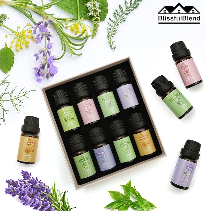 8 Pcs Pure Essential Oils for Diffusers for Home Care, Skin Care, Candle Making-Peppermint, Lavender, Eucalyptus,10 ML Essential Oils Gift Set, Christmas Birthday Present