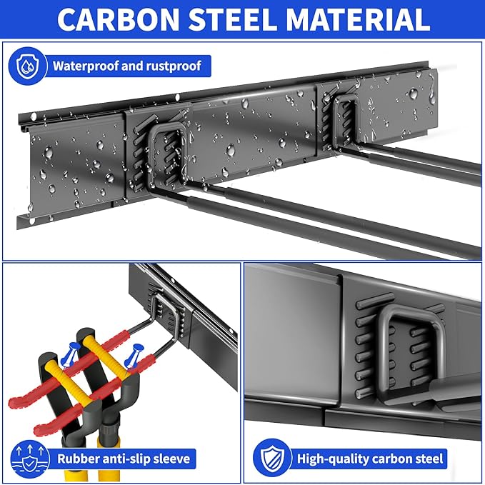 CRXCRC Garage Tool Organizer Wall Mount, 48inch Heavy Duty Garden Tool organizer Storage System, Easy Install With 6 Adjustable Straight Hooks, For Garage, Basement, Shed, Workshop(Black)