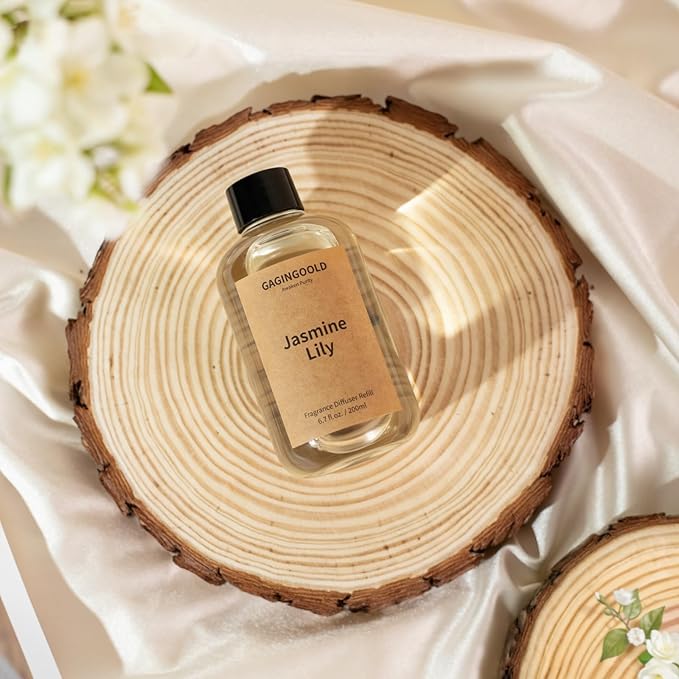 Jasmine Lily Scented Reed Diffuser Oil Refill with 10 Sticks, 120 Days Long Lasting for Home, Elegant Fragrance for Bathroom Bedroom Office Decor Air Fresh, 6.7 fl oz / 200 ml