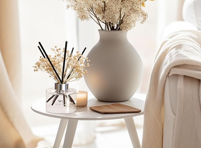 WEALD TRIBE Flower Reed Diffuser Set White Jasmine Scent for Bathroom Accessories Shelf Decor & Air Fresheners, Fresh Air Sticks Defusers with 5.1 fl oz Essential Oils, House Office Decor & Gifts