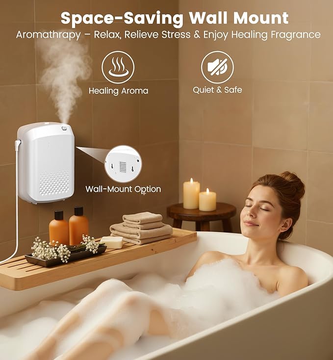 Waterless Essential Oil Diffuser 3000 Sq.Ft Coverage for Large Home Hotel Office, 400ml Cold Air Scent Machine for Aromathrapy, Bluetooth App Control, No-Noise Aroma Diffuser On Wall Valentines Gift