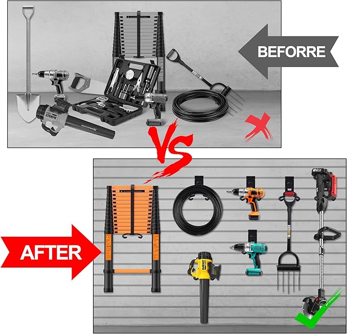 Heevir Slatwall Power Tool Hanger, Garage Garden Tool Hooks, Steel String Trimmer Holder Grass Trimmer Organizer, Weed Eater Rack Garage Storage Hook for Weed Wacker, Leaf Blower