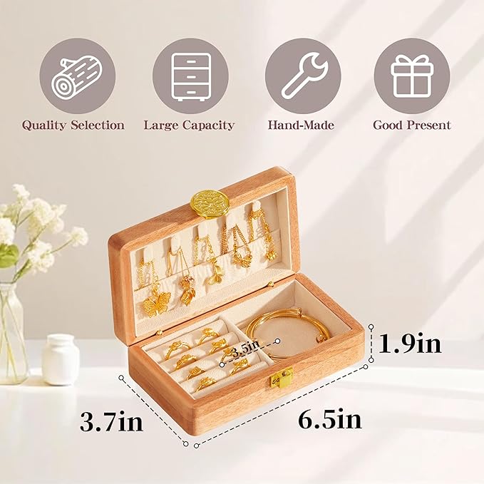 Travel Jewelry Case Small Wood Jewelry Organizer Jewelry Box for Women (Pine Wood Print)