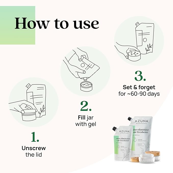 Azuna Air Freshener and Odor Eliminator for Strong Odor Gel 12oz Refill Pouch with Tea Tree Oil | Plant-Based & Long Lasting | Pet, Smoke, Home and Bathroom | Natural Scent | Last 60-90 Days