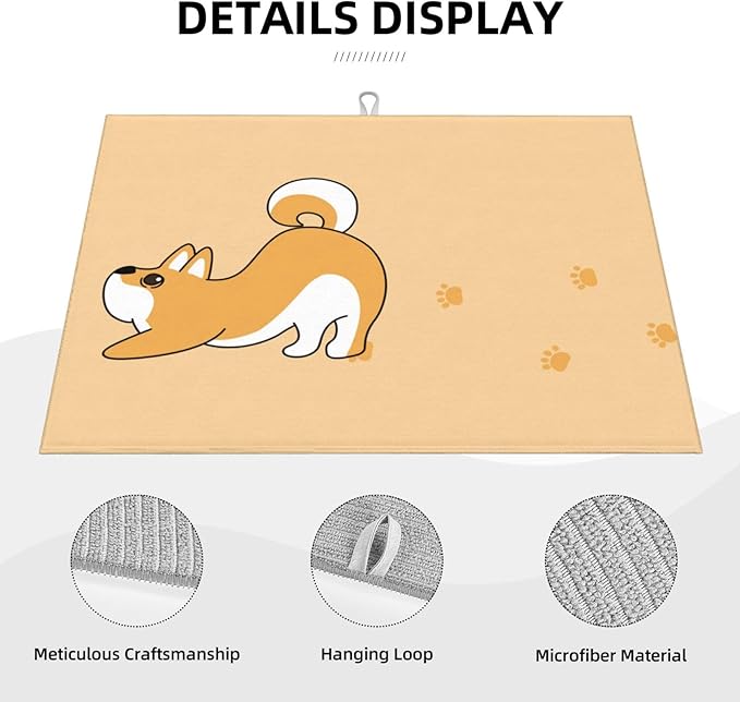 Cute Yellow Dog Paw Print Dish Drying Mat 18x24 For Kitchen Counter Absorbent Microfiber Dishes Pad Dish Drainer Rack Mats Fast Dry Kitchen Accessories