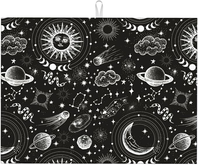 Sun And Moon Dish Drying Mat 18 x 24 Inch for Kitchen Counter Cute Kitchen Mat Microfiber Kitchen Countertop Absorbent Reversible Drainer Rack Pad Dish Drying Mat