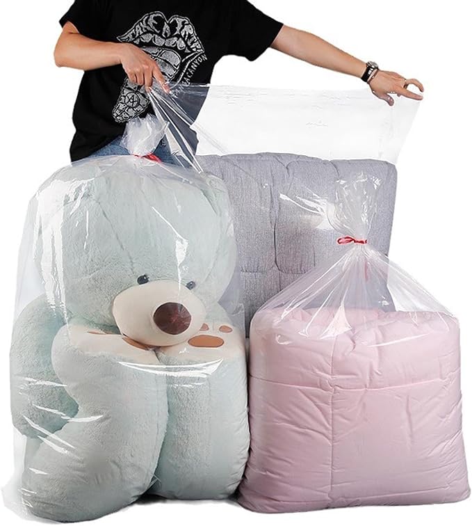 4 Pcs Large Clear Plastic Bags, 40" x 60" Dustproof Large Storage Bags, Moistureproof Giant Extra Luggage Storage Bags for Luggage, Suitcase,Furniture(Include 4 Ribbons)