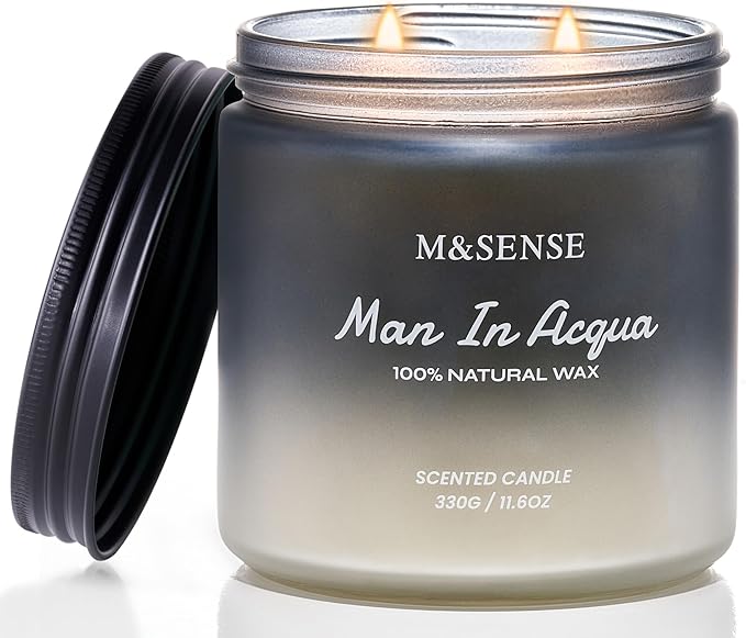 M&SENSE Citrus Vetiver Men Candles - Scented Soy Wax, 2 Wick, 11.6oz, 70 Hour Burn, Black, Organic, Masculine, Holiday Candle
