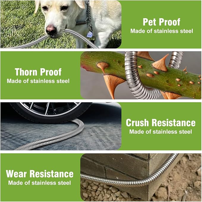 Beitopamz Garden Hose 25 ft, Stainless Steel Metal Water Hose with Nozzle, Flexible and Durable, Rust Proof, No-Kink, Heavy Duty, Leakproof 3/4'' Brass Fittings, Lightweight Hose for Patio, Lawn