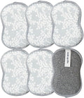 Bright Habits Sponge Set in Laurel Grey, 6 Pack Super Absorbent Washable Reusable Cleaning Sponges Made from Recycled Materials, Durable Eco Friendly Kitchen Sponges