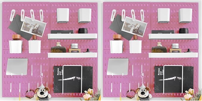 RIVTUN Wall-Mounted Pegboard Kit, 50.4" x 25.2" Organizer Panel – Large, Cost-Effective & Nail-Free Installation Pink