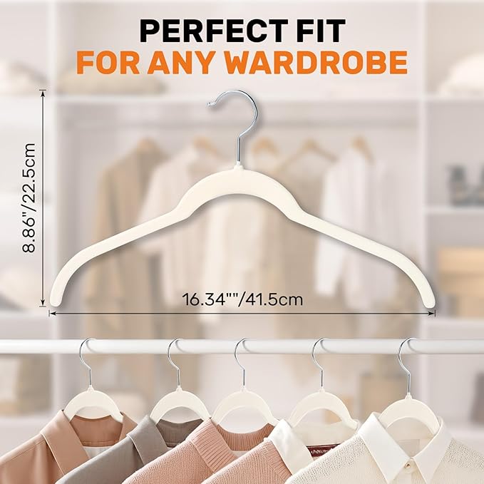 SIshynio 30 Pack Premium Velvet Shirt Hangers, Non-Slip Slim Flocked Clothes Hanger with 360° Swivel Hook, Space Saving Felt Hangers for Coats, Sweaters, Tank Top, Blouses(Beige)