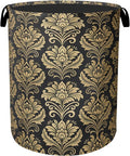 Golde Black Damask Flowers Laundry Basket - Extra Large Foldable Washable Laundry Hamper with Handles, Storage Bin for Bathroom/Laundry/Bedroom/Dorm