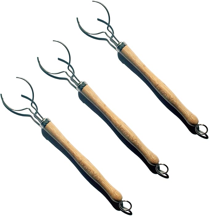 Larga Vitae Wooden Dish Brush Handles Made of Renewable, Biodegradable Bamboo, 3 Replacement Handles for Round 2 in Wide Tampico, Palm, Sisal Hemp, and Other Natural Fiber Bristle Brush Heads (Thin)