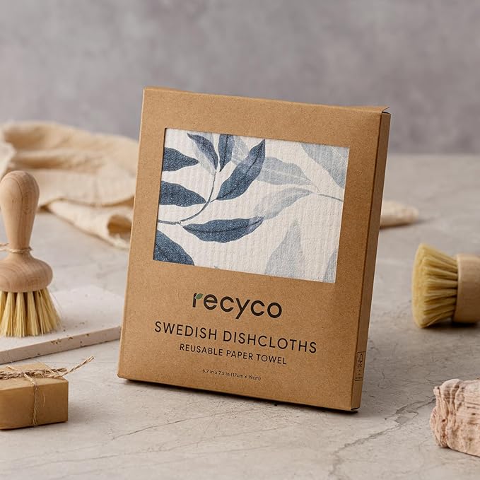 RECYCO Swedish Dishcloths for Kitchen | 6 Pack Foggy Blue Washable Dish Rags | Cellulose Reusable Cleaning Paper Towels | Absorbent Counter Dish Cloth Sponge Kitchen Wipes, 8" L x 7" W